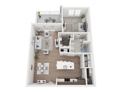 Floor plan for 1 bed, 1 bath, 867 sqft